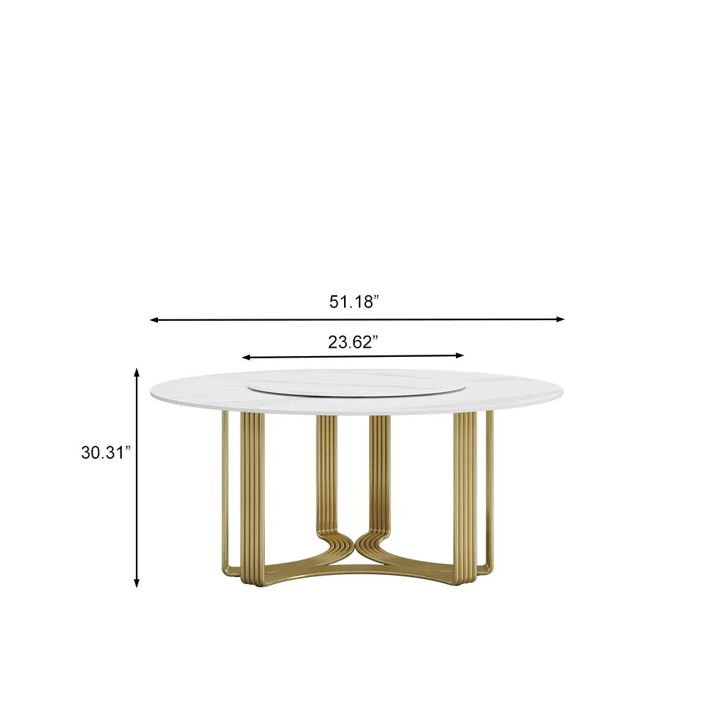 Povison moderno Blanco brillante piedra Sintered Mesa de comedor 51,18&amp;rdquor;