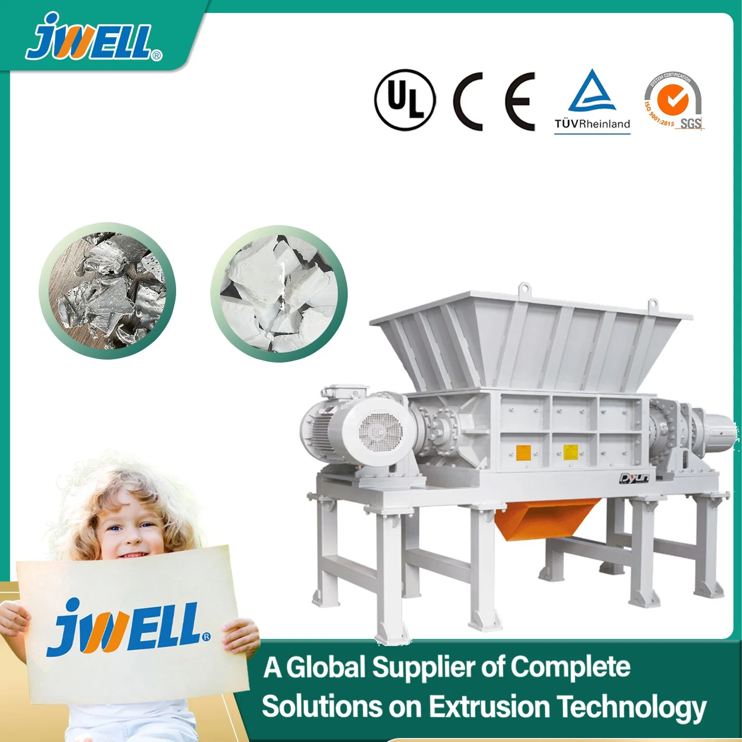 Jwell Two/Double-Shaft Plastic Shredderfor Sale Recycling Materials /Hard Materials