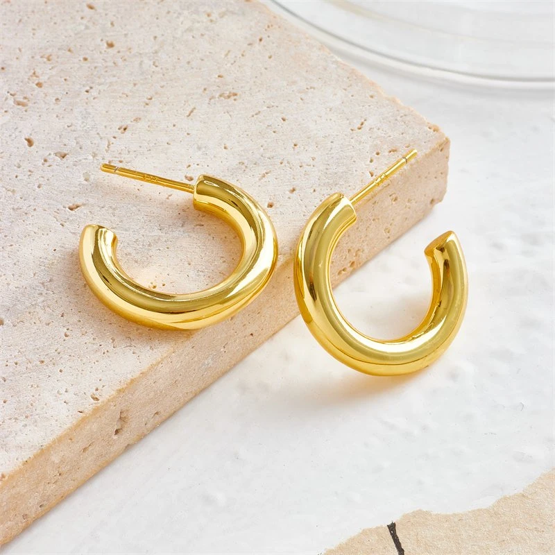 Fashion 925 Silver Jewelry 14K 18K Gold Plated Chunky Open Hoop Earrings Jewellery