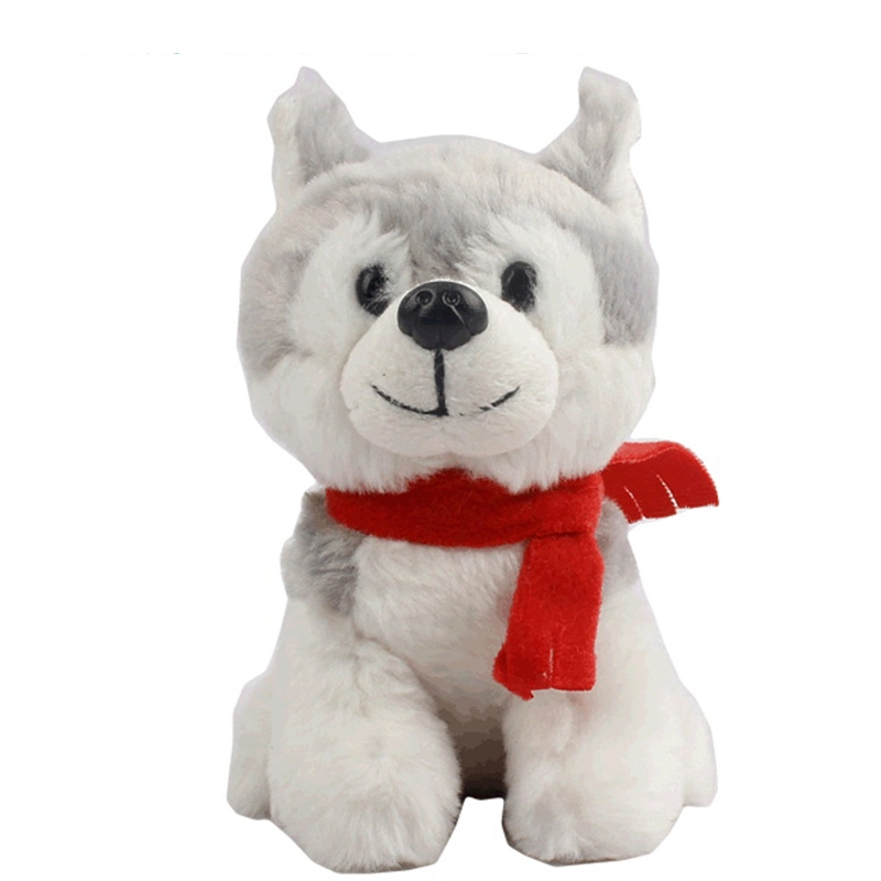 25cm Soft Furry Plush Juguete Husky Perro relleno animal Con bufanda roja