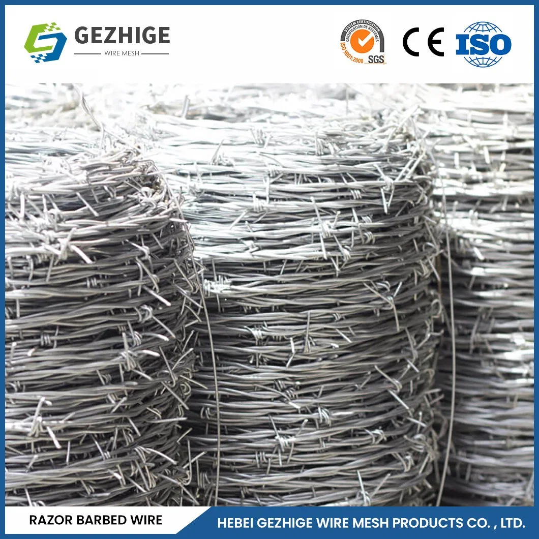 Gezhige doble torsión navaja caliente de fábrica de alambre de púas de acero inoxidable Galvanizado Alambre de púas de afeitar China 12-1/2X12-1/2 Bwg Galvanizado Alambre de púas