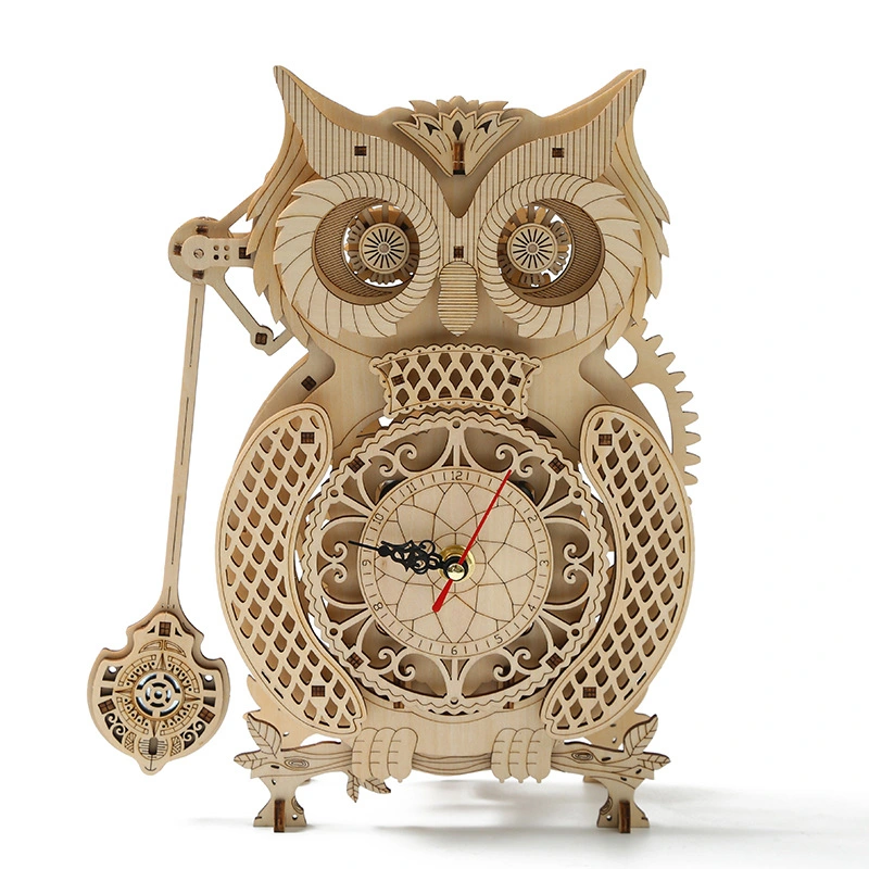 3D Puzzle de madera bricolaje Decoración Reloj Owl