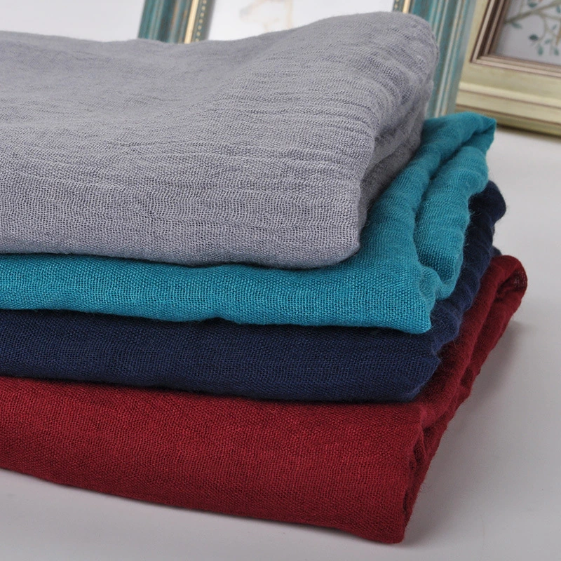 Comercio al por mayor Color personalizado de algodón y lino plisado hiyab bufanda