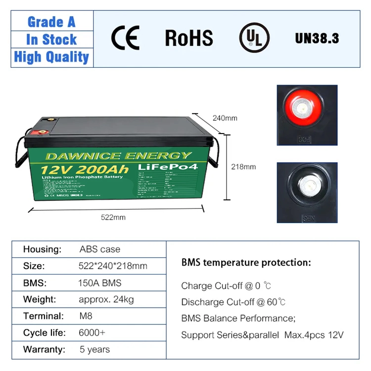 12V 50ah 100ah 200ah 300ah 400ah Battery Pack LiFePO4 with BMS for Solar System RV Electric Car Scooter Motorcycle Boat