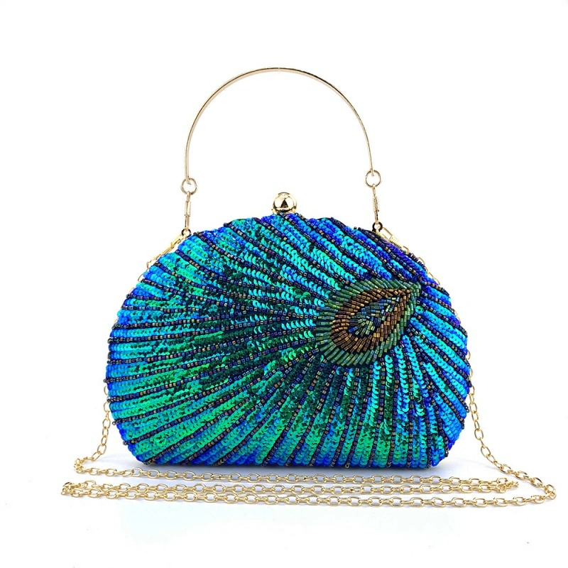 Party Colored Hand-Stitched Sequin Half Round Evening Bag