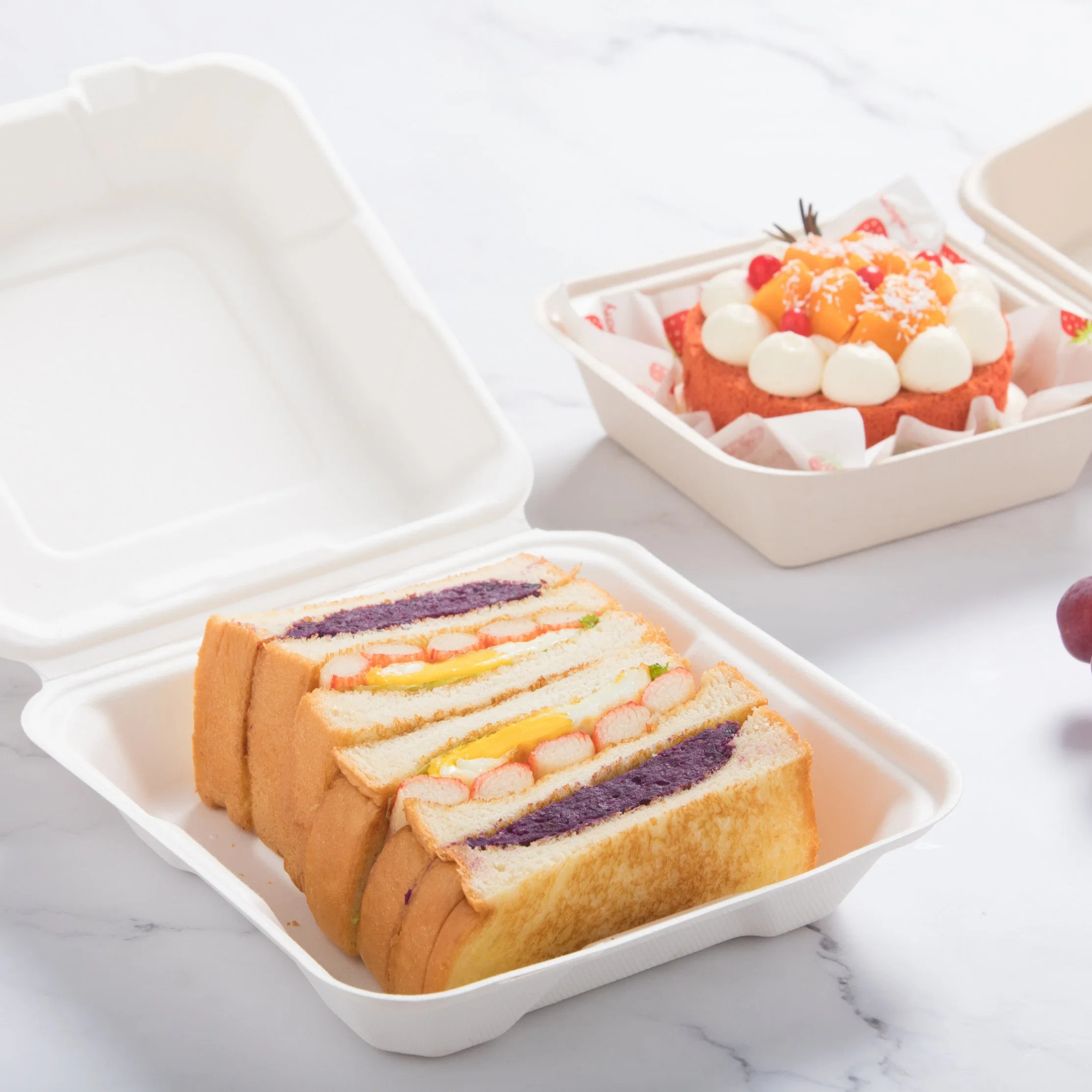 Bagasse Pulp Hinge Lunch Box -[9*6, Pfas Free]- Biodegradable Compostable Disposable Waterproof and Oil Proof, Heavy Duty