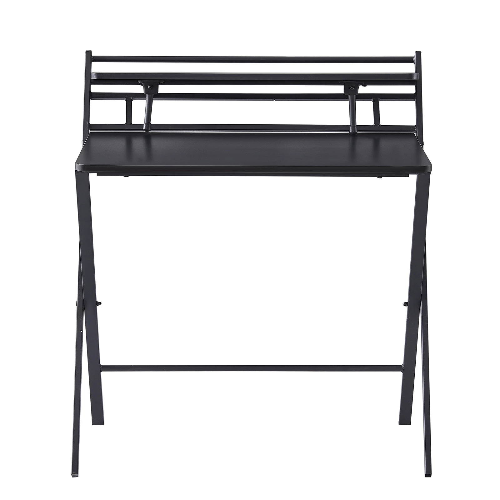 Folding 2 Tier Foldable Assembly Saves Space for Home Office Study, Metal Frames/Wood Top Laptop Table, Black Computer Desk Black Ws-Swf-Sk-CT12