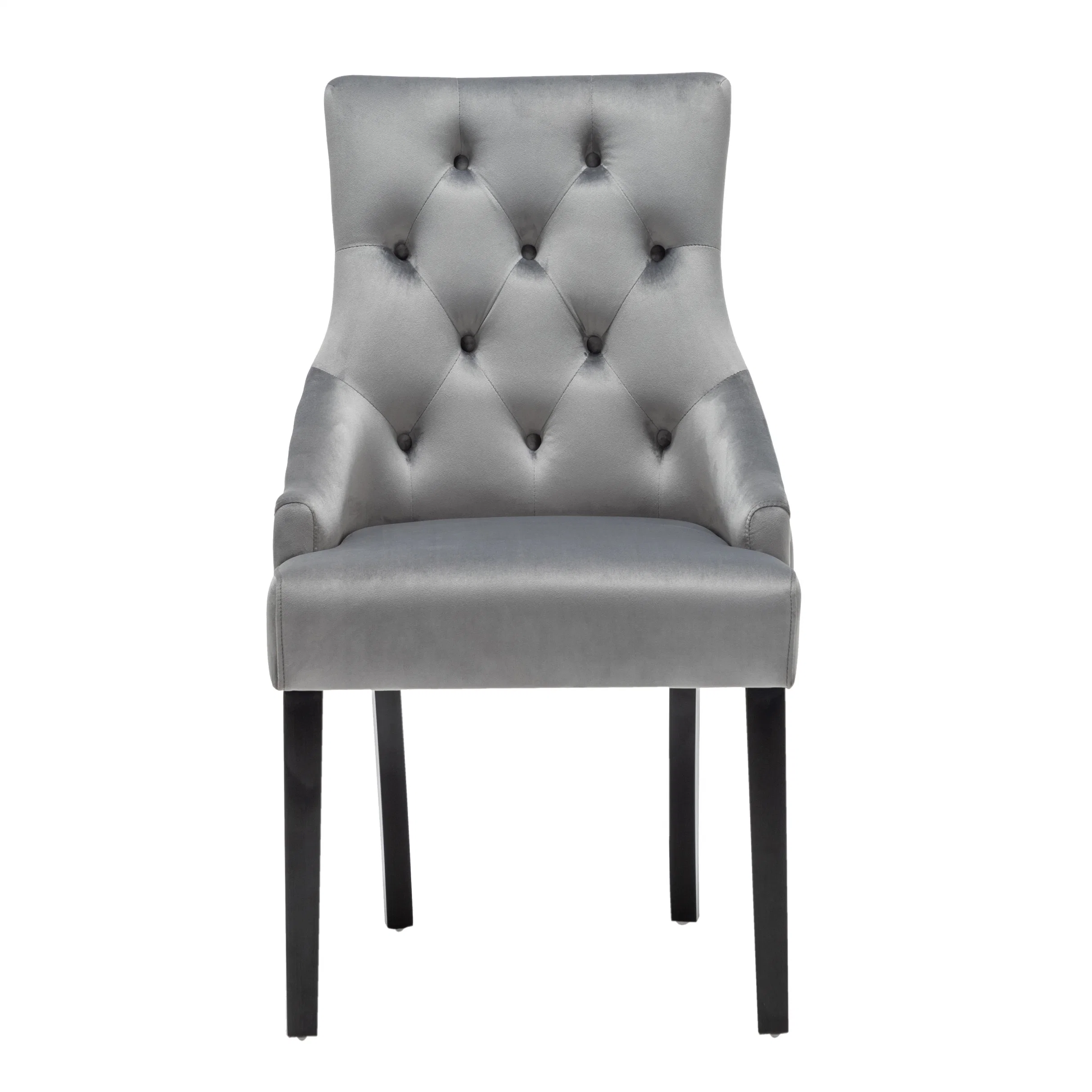 Modern Hotel Luxury Dining Room Chair Set for Furniture Metal Stainless Steel Gray Velvet Tufted Fabric Restaurant Dining Chair