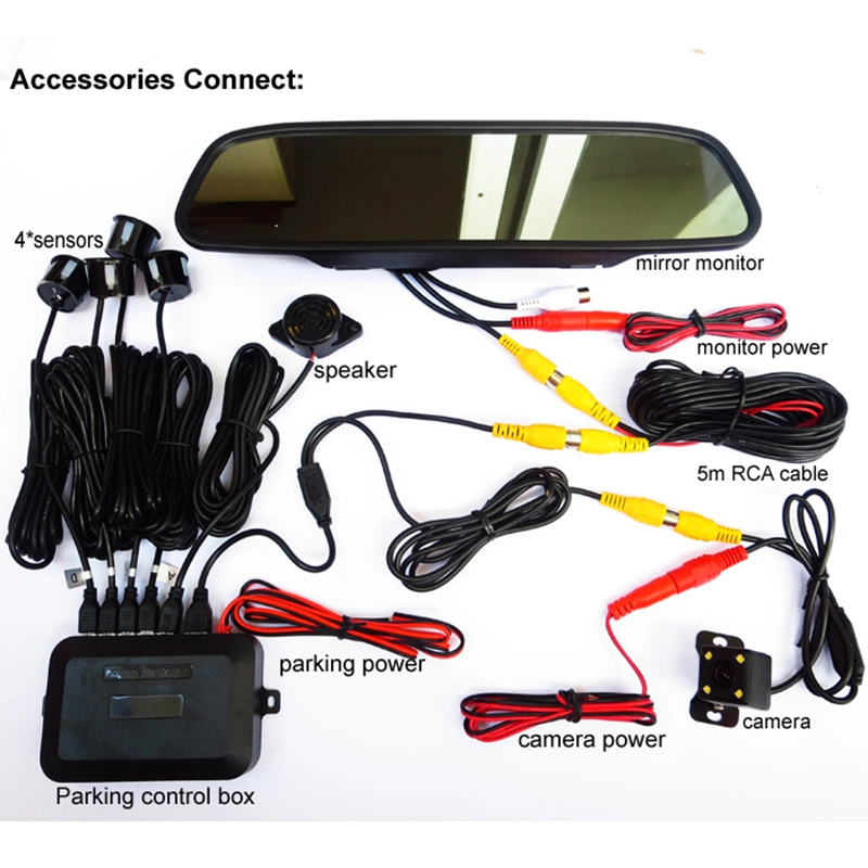 Car Video Parking Sensor Assistance System Backup Camera+4.3" Mirror Monitor