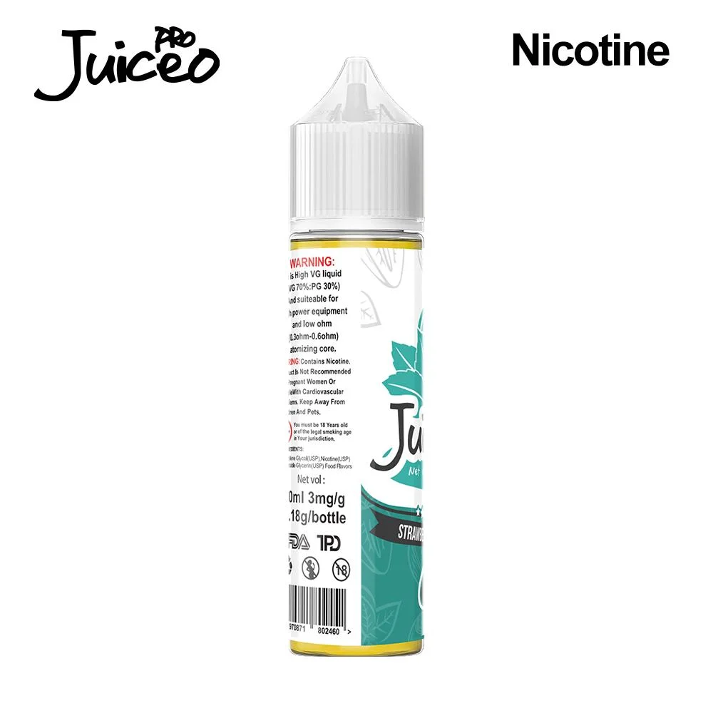 Juiceo PRO Kiwi fresa, menta, sal de la nicotina e-líquido, 7, 3, 3mg, 60ml con sabor a fruta, zumo de E-proveedor mayorista, disponible para OEM y ODM.