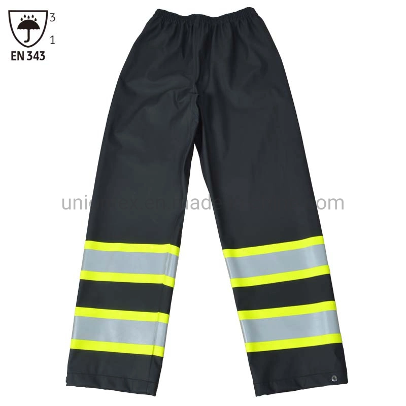 Nouveau style de vêtements de travail des hommes Pantalon Pantalon imperméable PU Pantalon de Pluie avec bandes réfléchissantes