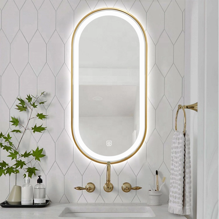 Wall Mounted Black Aluminum Framed Bathroom Oval Hotel Smart Lighted Mirror