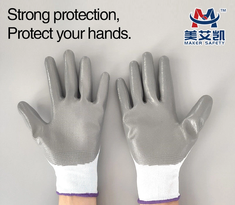 Grey Nitrile Palm Coated Working Labor Protection Gloves CE 2121X