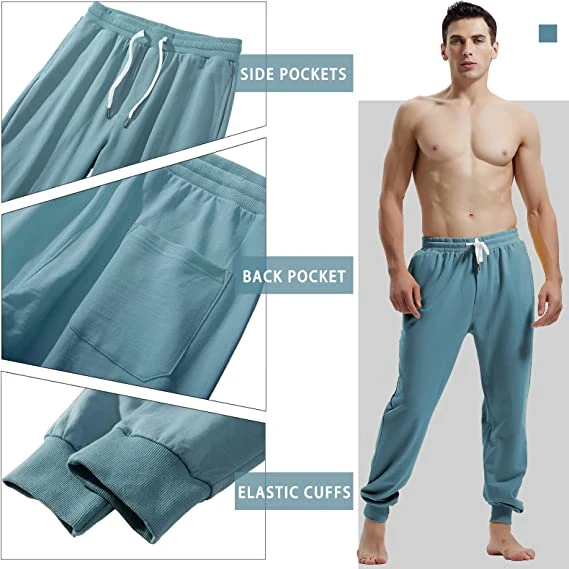 Side Pocket Elastic Cuffs Loose Cuts Mens Sports Pants