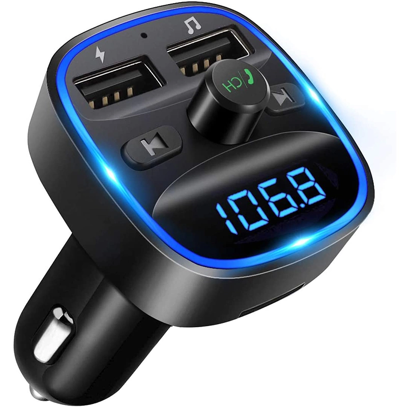 Dual USB 2 Port Car Charger with MP3 LED Display FM Transmitter Hands Free Calling for Mobile Phone Car Quick Charging