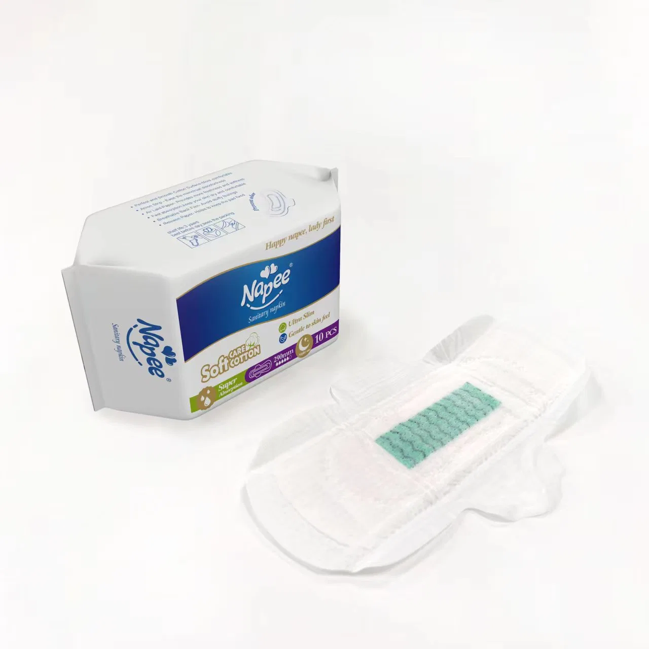 La superficie suave de algodón de alta absorción de la calidad sanitaria toalla sanitaria desechable Pad Pad Menstrual fabricante, con blue chips Missy Sofy Elis Stayfree Flyfree