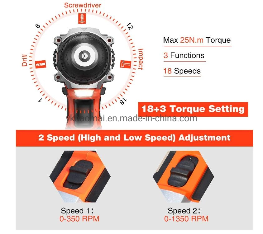 Elektrische Akku-Bohrmaschine 12V 14,4V 18V 25nm hohe Qualität wiederaufladbar Akku-Bohrmaschine für Li-Ionen-Akku
