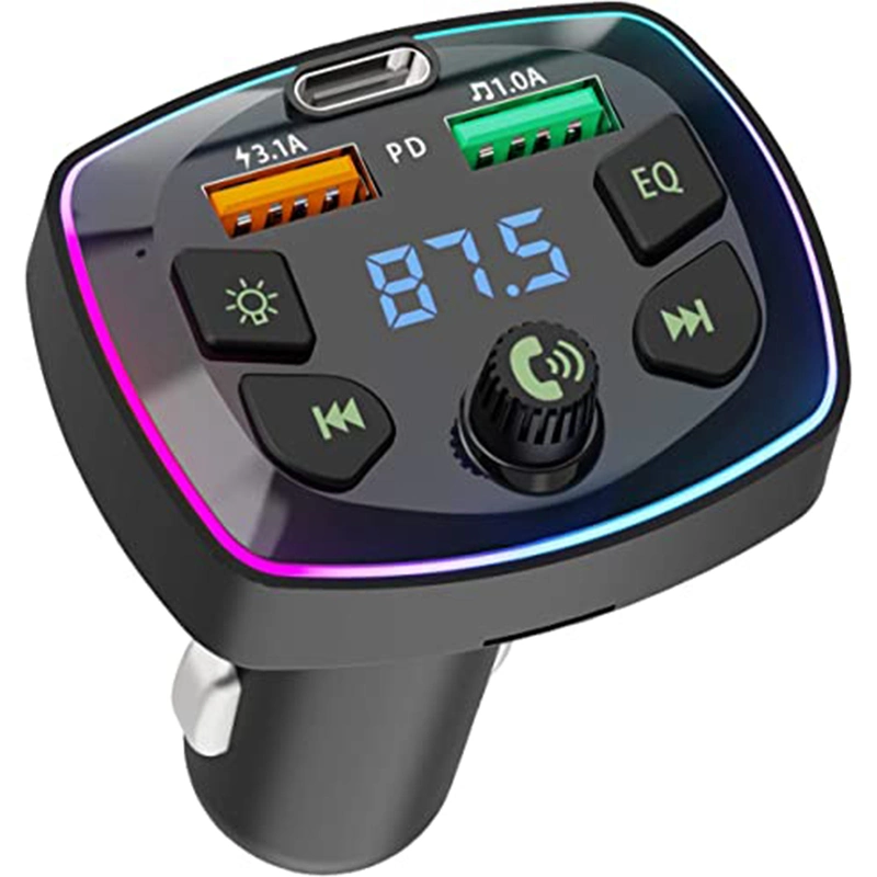 Auto Transmisor FM inalámbrico manos libres llamada receptor de audio auto TF U disco MP3 Reproductor USB Cargador rápido 5,0 Blue-Tooth FM-modulador