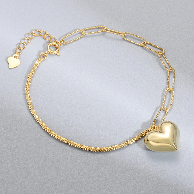 Las niñas Corazón Yollow Cordón pulsera chapada en plata esterlina 925 Bisutería