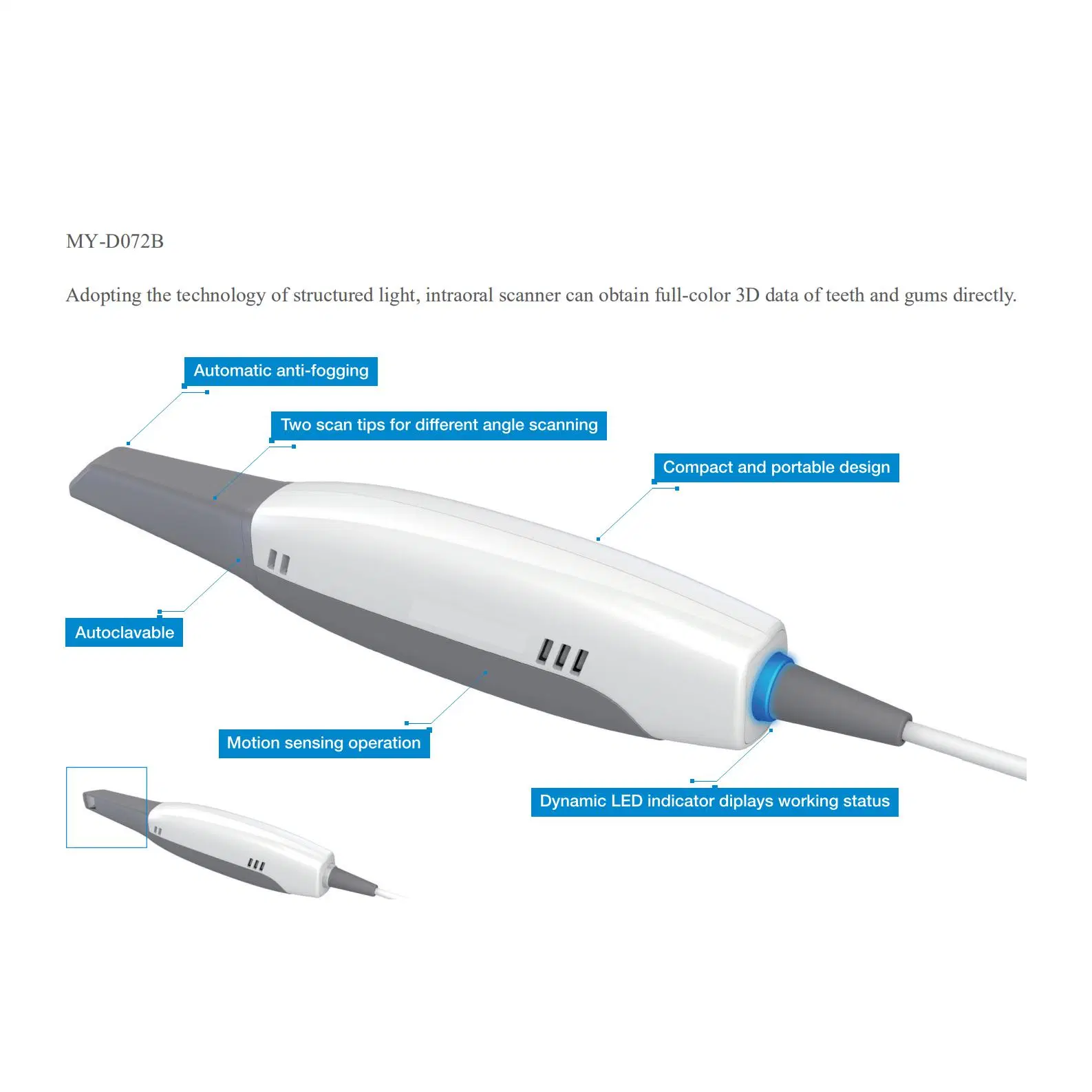 Appareil médical intra-oral Scanner Intraoral scanner portable 3D