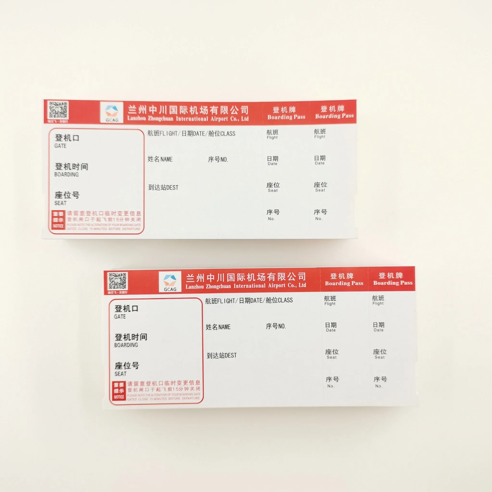 Chine Blank Airline Boarding Pass avion billet d'avion papier personnalisé compagnie aérienne Carte d'embarquement pour les étiquettes de bagage