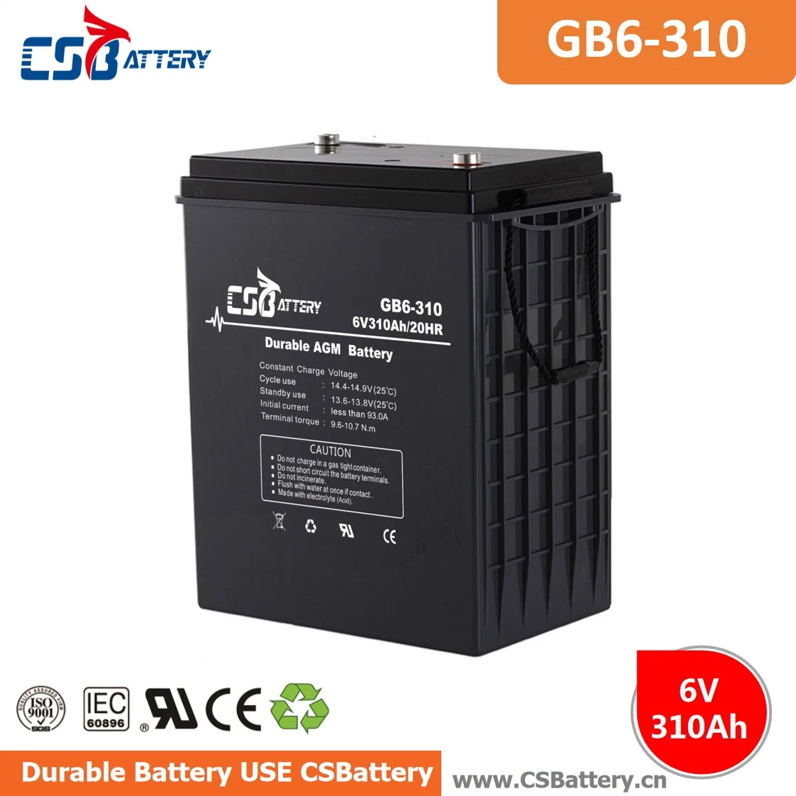 Csbattery 6V380ah Rechargeable AGM Bater&iacute; a for Emergency-Light/Forklift/Golf-Car/Medical-Equipment/Ali