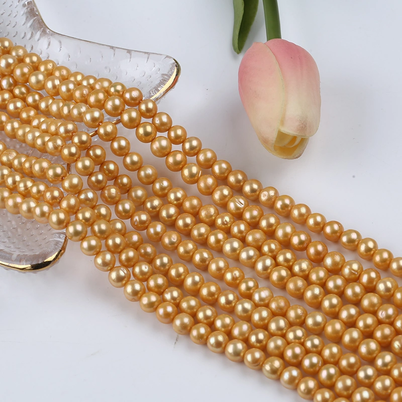 6-7mm Gold Potato Freshwater Pearl Strand Wholesale for Best Fashion Jewelry Necklace Making