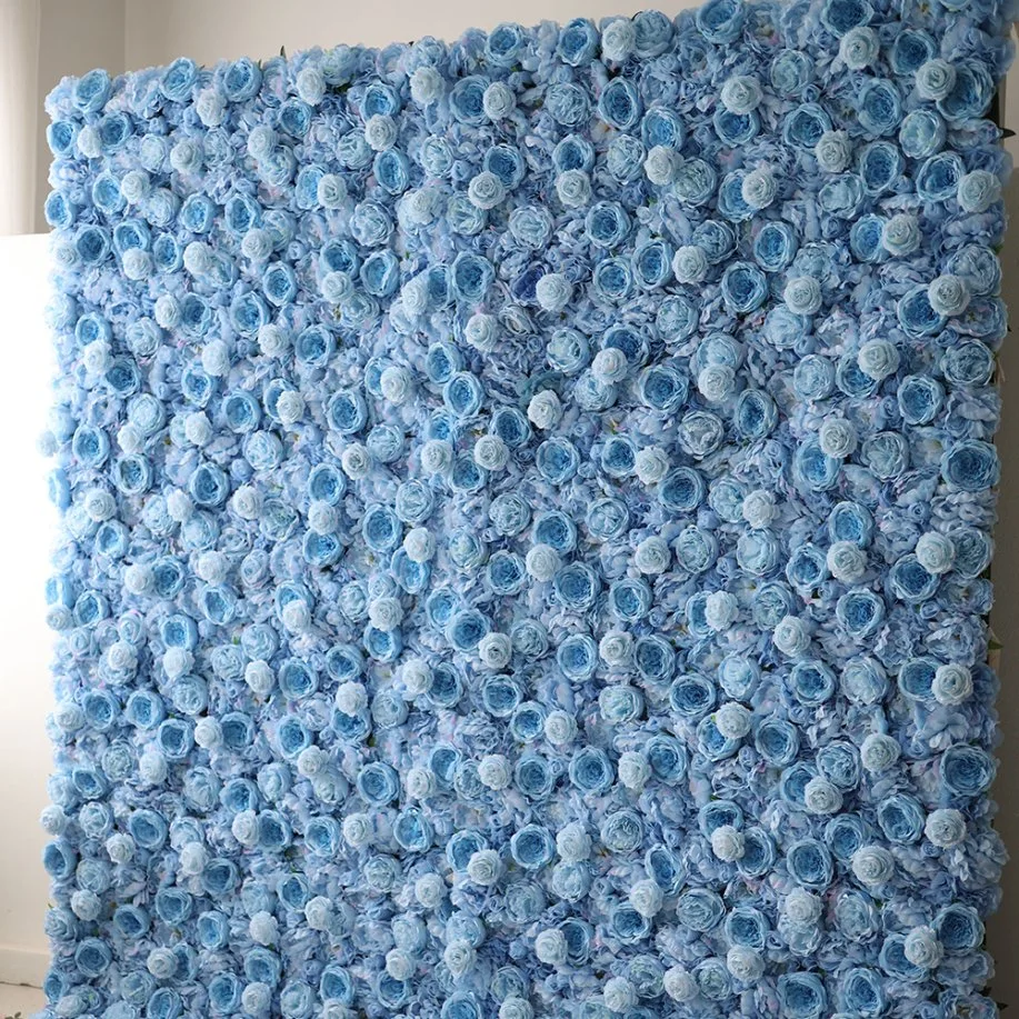 Hot Sale Ocean Blue Flower Decoration Wall Panel Artificial Rose Wall for Wedding Party Banquet Decoration