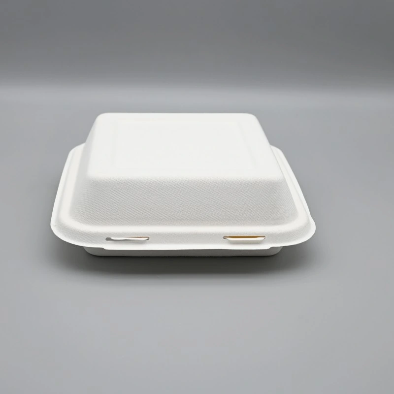 Sugarcane Bagasse Disposable Environmentally Friendly Flip Over Lunch Box 8.5inch