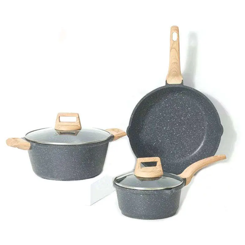 Granite Marble Cooking Pot Set Aluminum Non-Stick Kitchen Utensils Sets