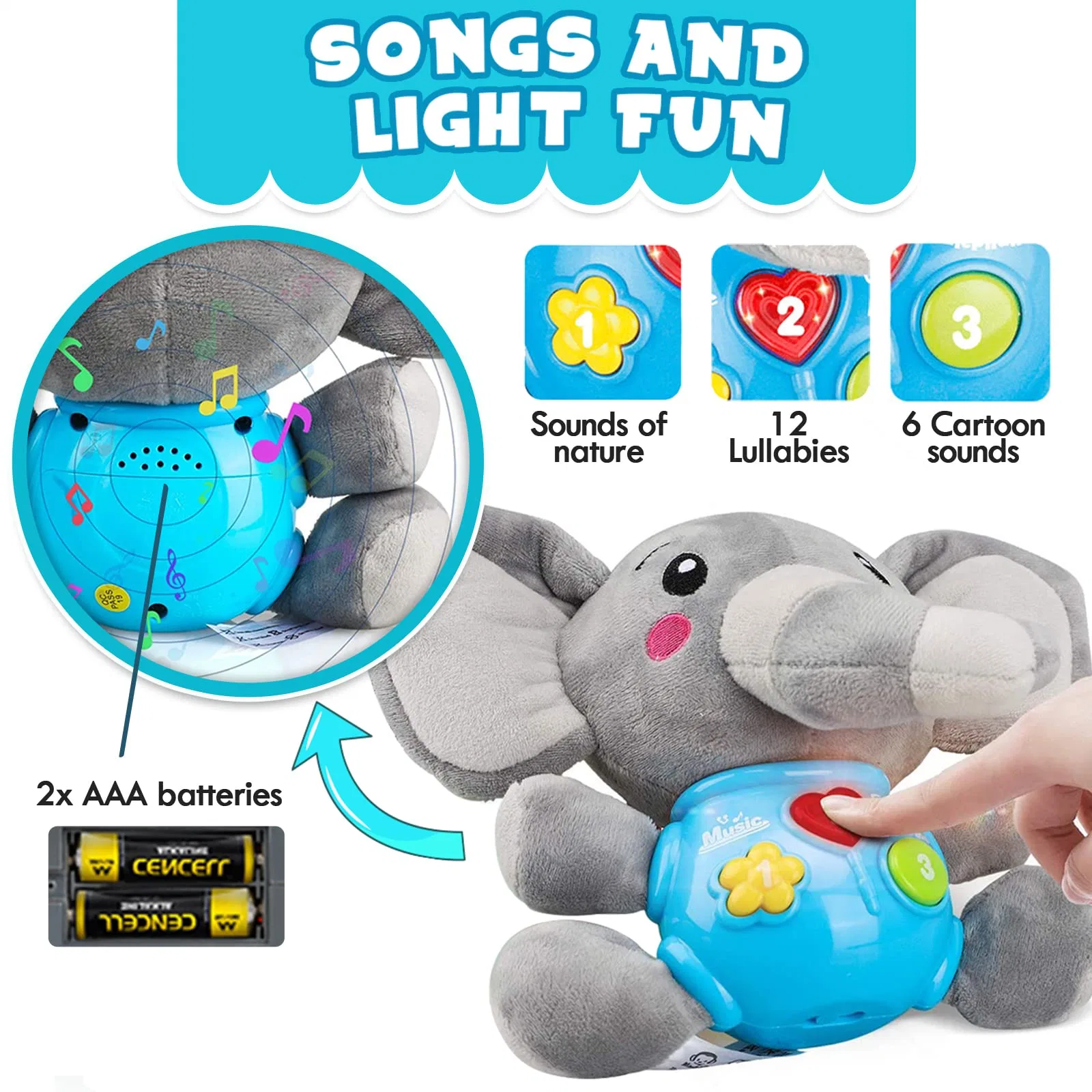 Elephant Baby Musical Toys Animal Toys Kids Baby Toys Teething Toys Little Baby Bum Anime Plush Stem Toys Montessori Toys for Baby Stuffed and Plush