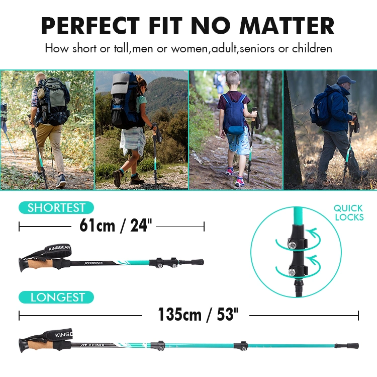 Amazon Hot Sell 3-Section Aluminum 7075 Telescopic Trekking Poles Walking Stick