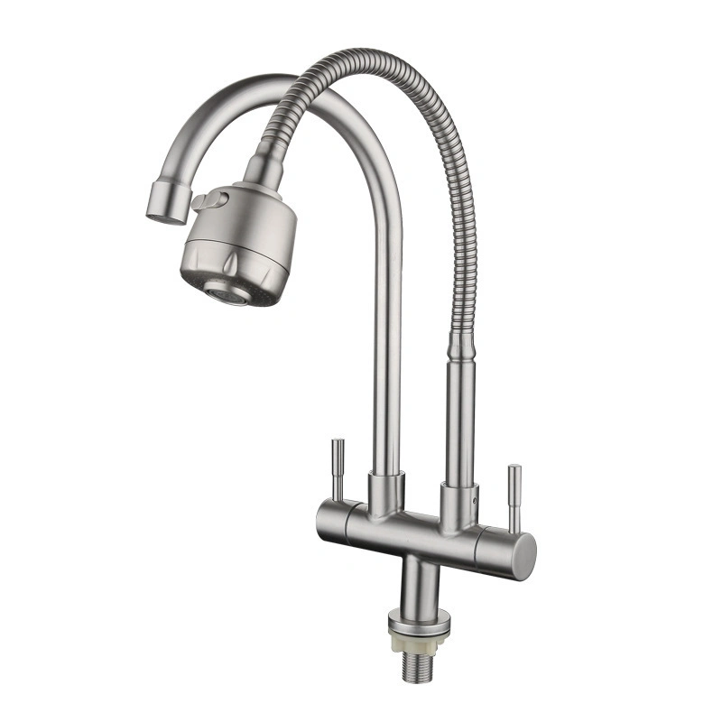 304 Stainless Steel Twin Double Wall Mounted Tap Sink Tap Water Tap with Filter