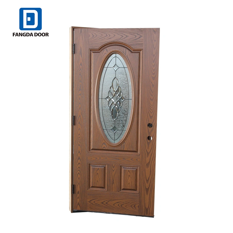 Oak Single Entry Door, Flat Lite 3 Panel Fiberglass Door