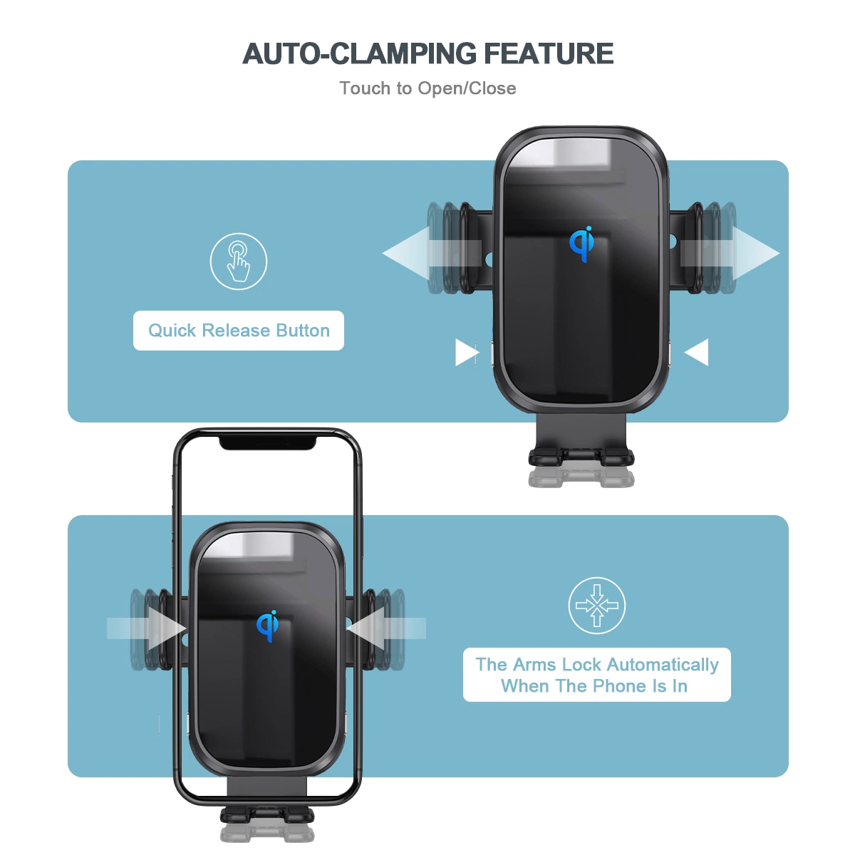 2022 Dernier Qi Kc RoHS certifié FCC CE 15W Chargeur sans fil rapide dans la voiture l'ISO et Android