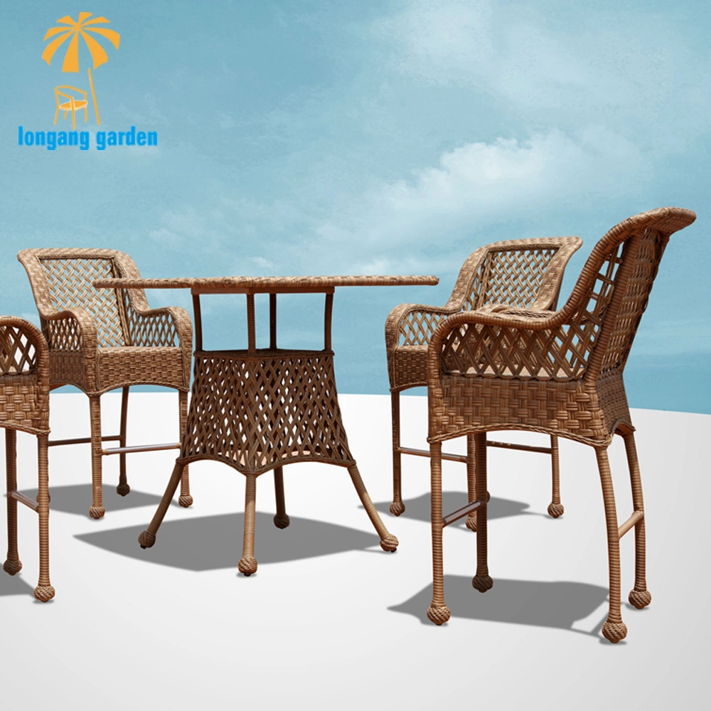 Outdoor Wicker Beer High Bar Stool Wholesale/Supplier Villa Poolside Rattan Bar Furniture Dining Table Set