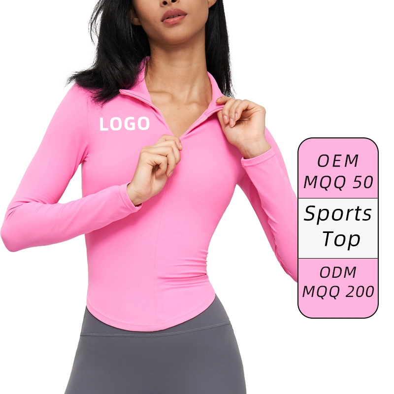 Nouvelle veste de yoga à col montant et demi-zip pour Femme Taille taille taille amincissant vêtements de fitness manches longues