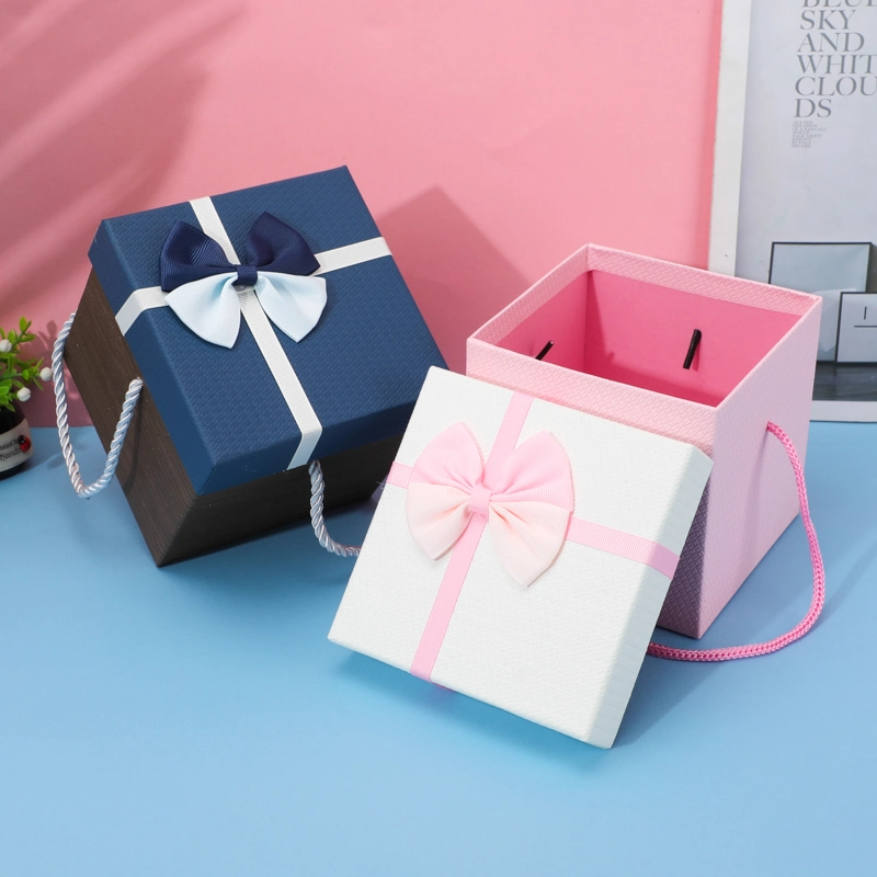 Luxury Ribbon Gift Packaging Paper Cardboard Box with Rope Handle