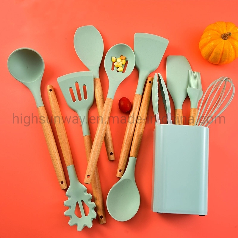 12 Pieces Cooking Tools Silicone Kitchen Utensil with Wooden Handle Kitchenware