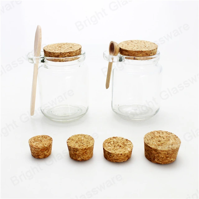 Hot Sale 8oz Glass Storage Jar with Wooden Spoon and Cork Lid