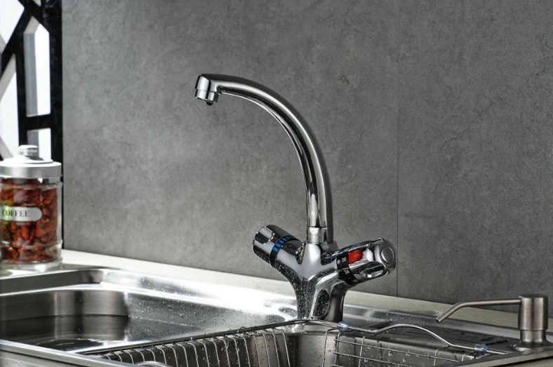 All-Copper Constant Temperature Hot/Cold Water Channel Revolve Kitchen Faucet