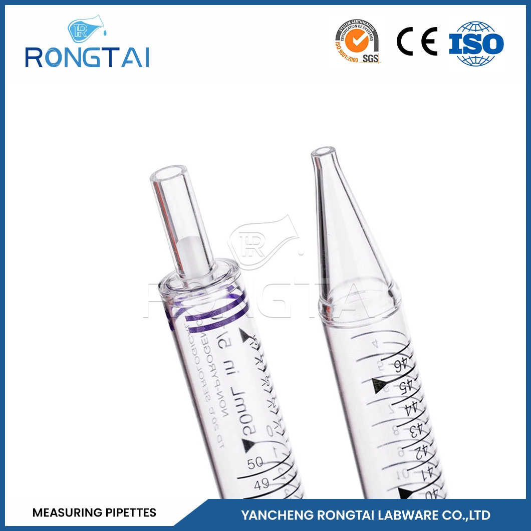 Rongtai Química equipos de laboratorio Fabricadores Laboratorio Pipetón Precio China 50ml Pipeta de medición de vidrio