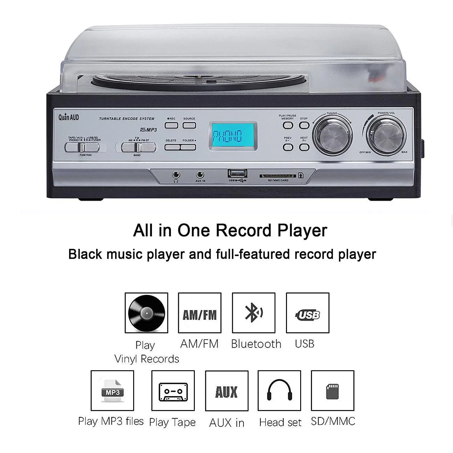 OEM ODM Modern Vinyl Turntable Record Player with USB/SD MP3 Hi-Fi Gramophone