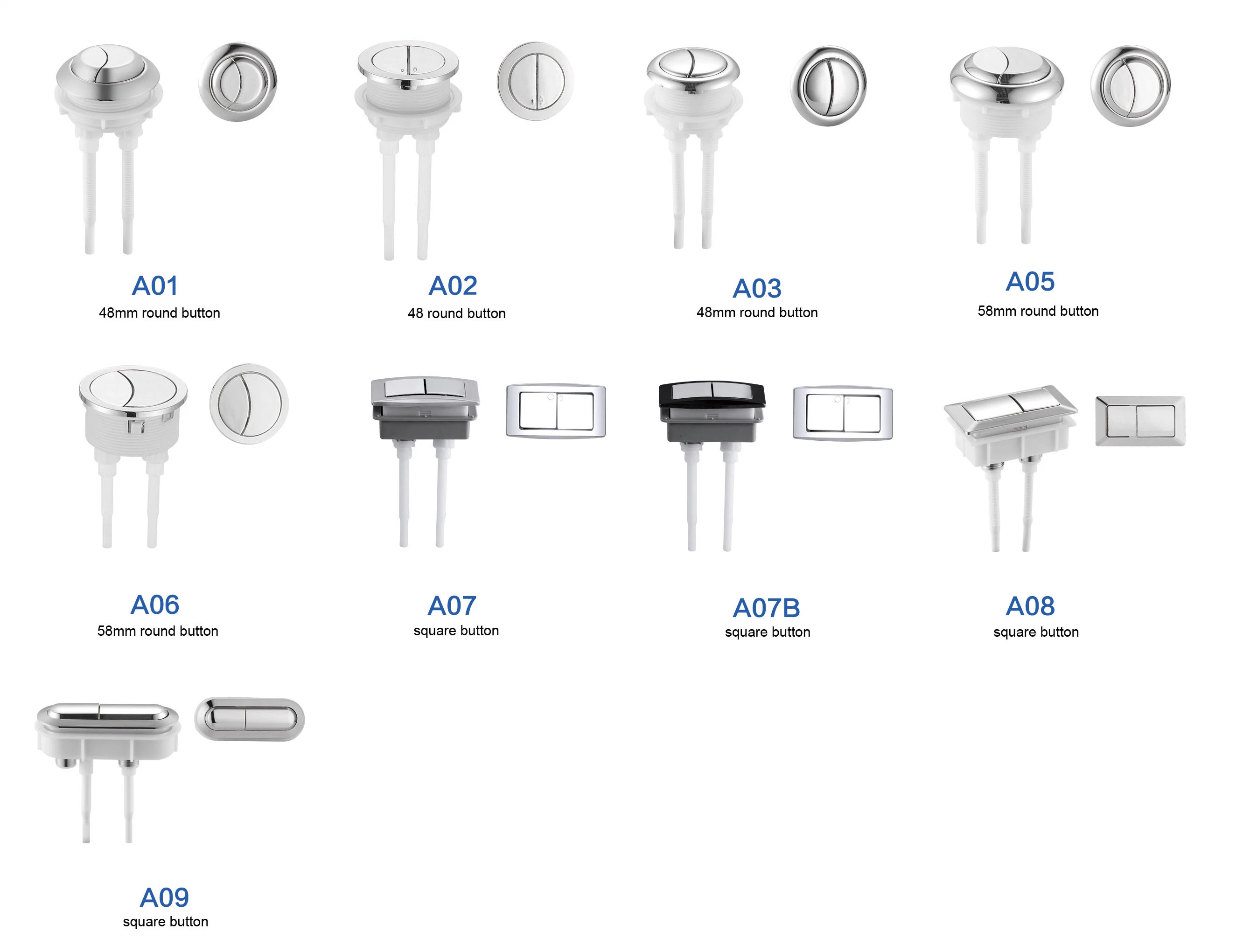 A05 boutons poussoirs ronde les raccords de réservoir de toilette Double-Control