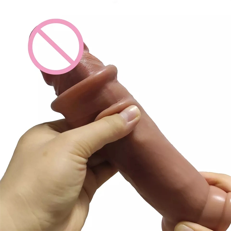 Dildos realistas para mujeres al por mayor Pene de silicona grueso con prepucio deslizante y ventosa para masturbación Juguetes lésbicos