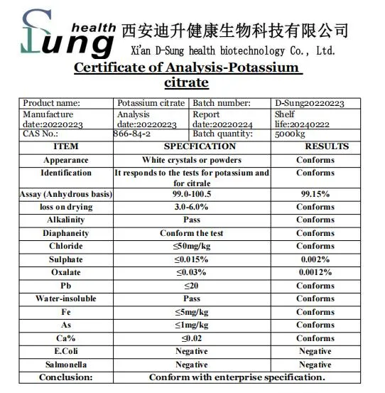 المواد الغذائية المضافة البوتاسيوم Citrate Powder Potassium Citrate المواد الخام البوتاسيوم السترات