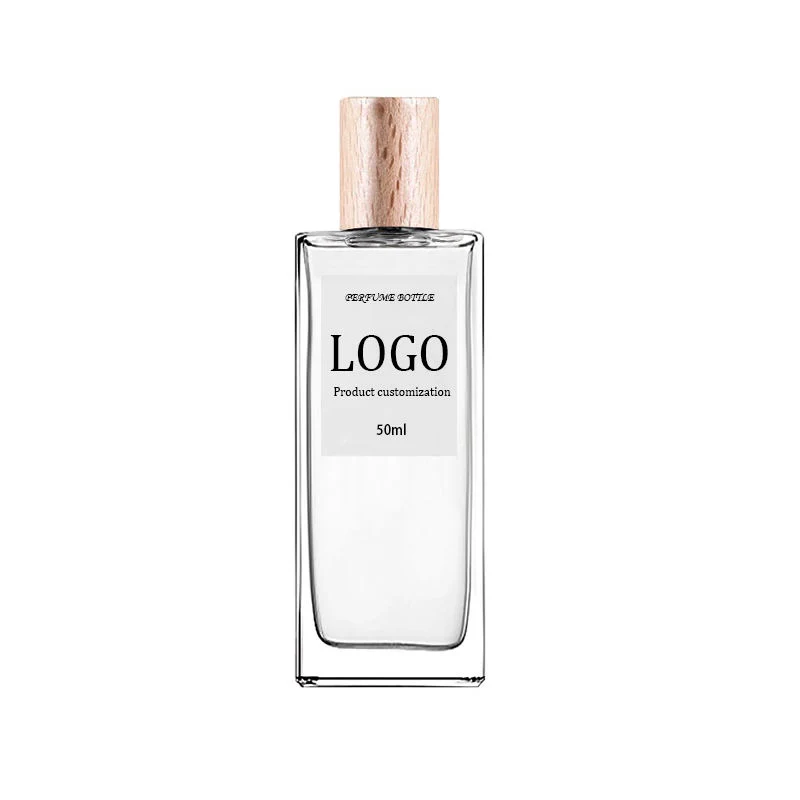 Logotipo exclusivo exclusivo de lujo cuadrado vacío cristal transparente perfume fragancia Perfume Diseño de botella de pulverización 50ml con tapón