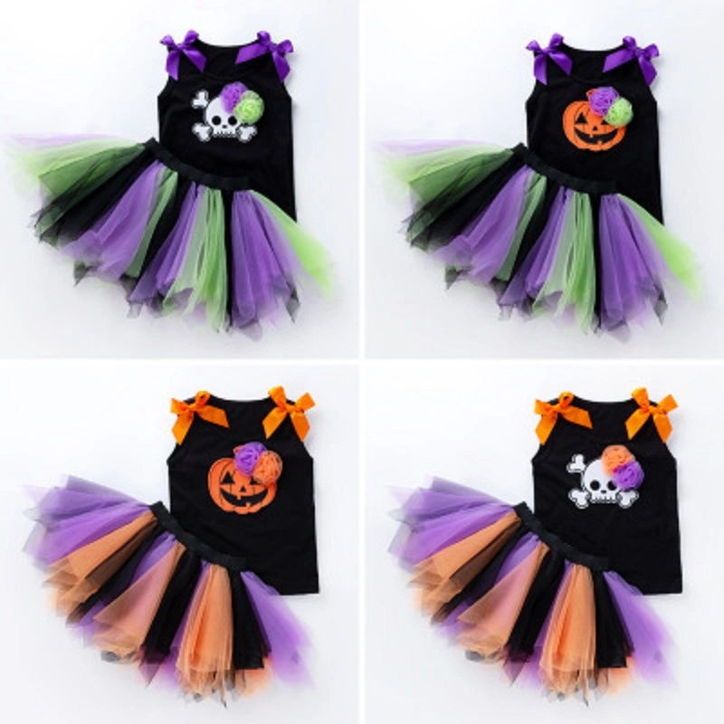 Haut sans manches Halloween pour bébé fille et jupe tutu en dentelle Esg16388