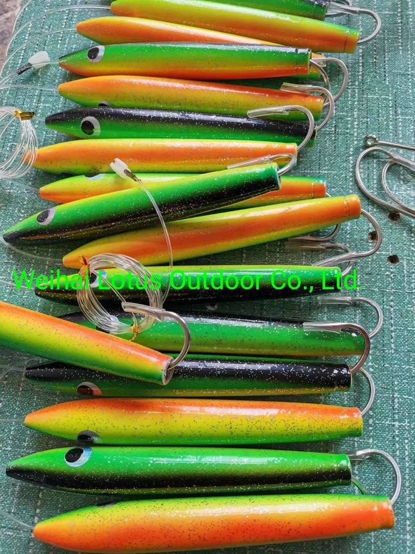 6" Rigged Cedar Plugs Fishing Plugs Wood Lure Natural Cedar Fully for Catching Tuna, Marlin and Other Carnivorous Fish