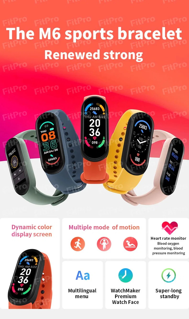 Hot Selling M6 Smart Bracelet Full Display Heart Rate Blood Pressure Mi Band 6 Smartwatch M6